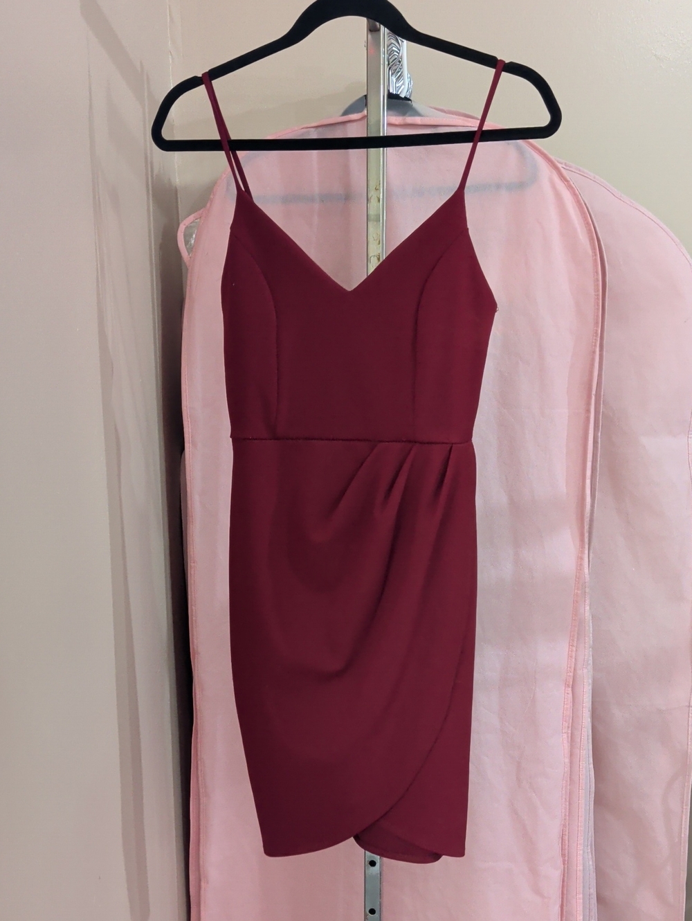 Lulu's Burgundy Spaghetti-Strap Tulip Hem Mini Dress